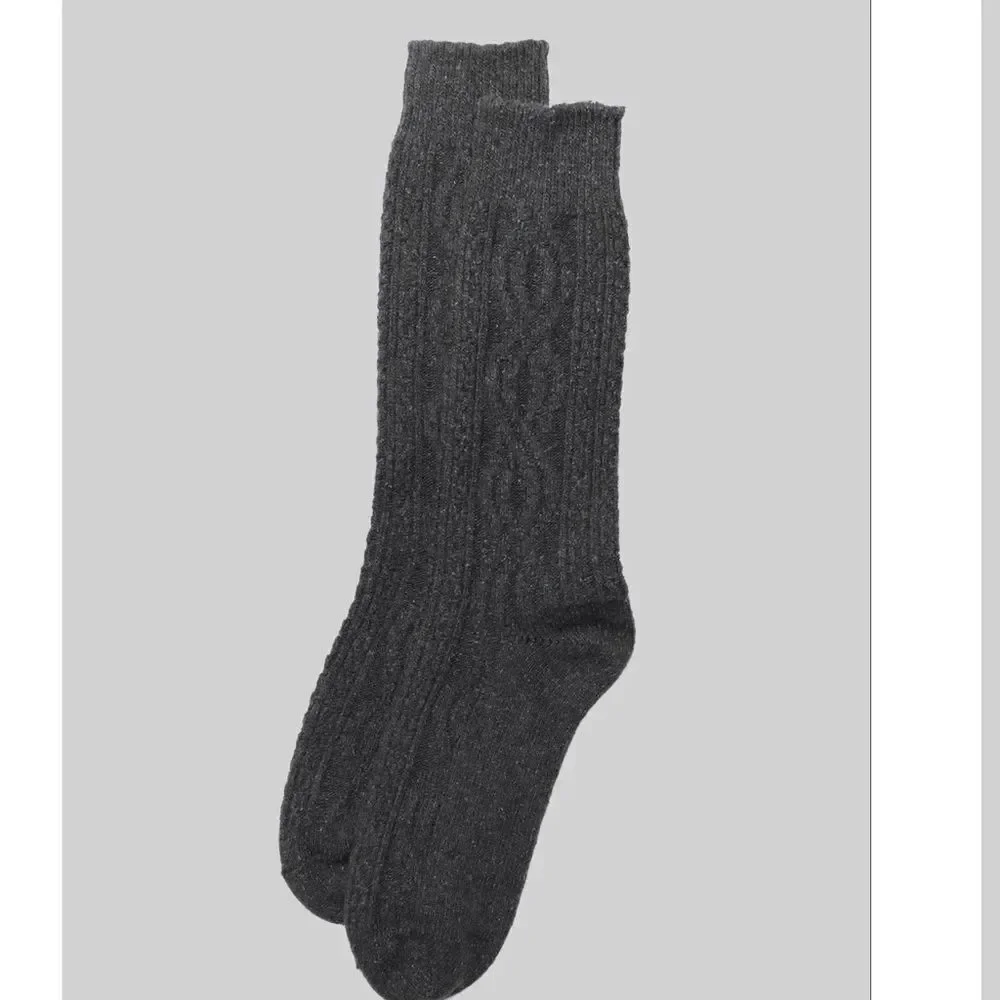 American Trench Wool and Silk Cable Knit Sock, Charcoal, size 6-10, NWT